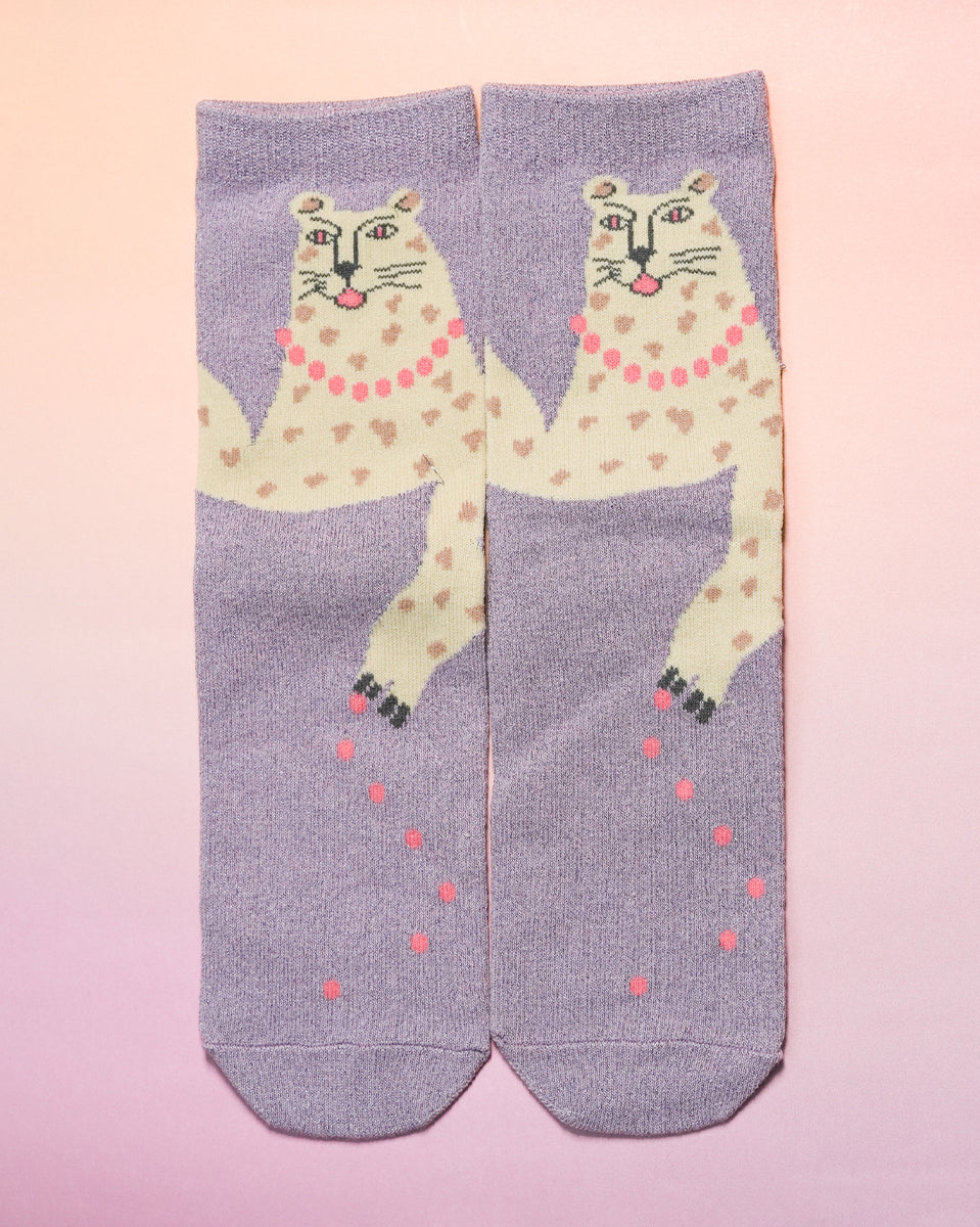 Strong curl/1 pair of socks, lavender (face leopard)