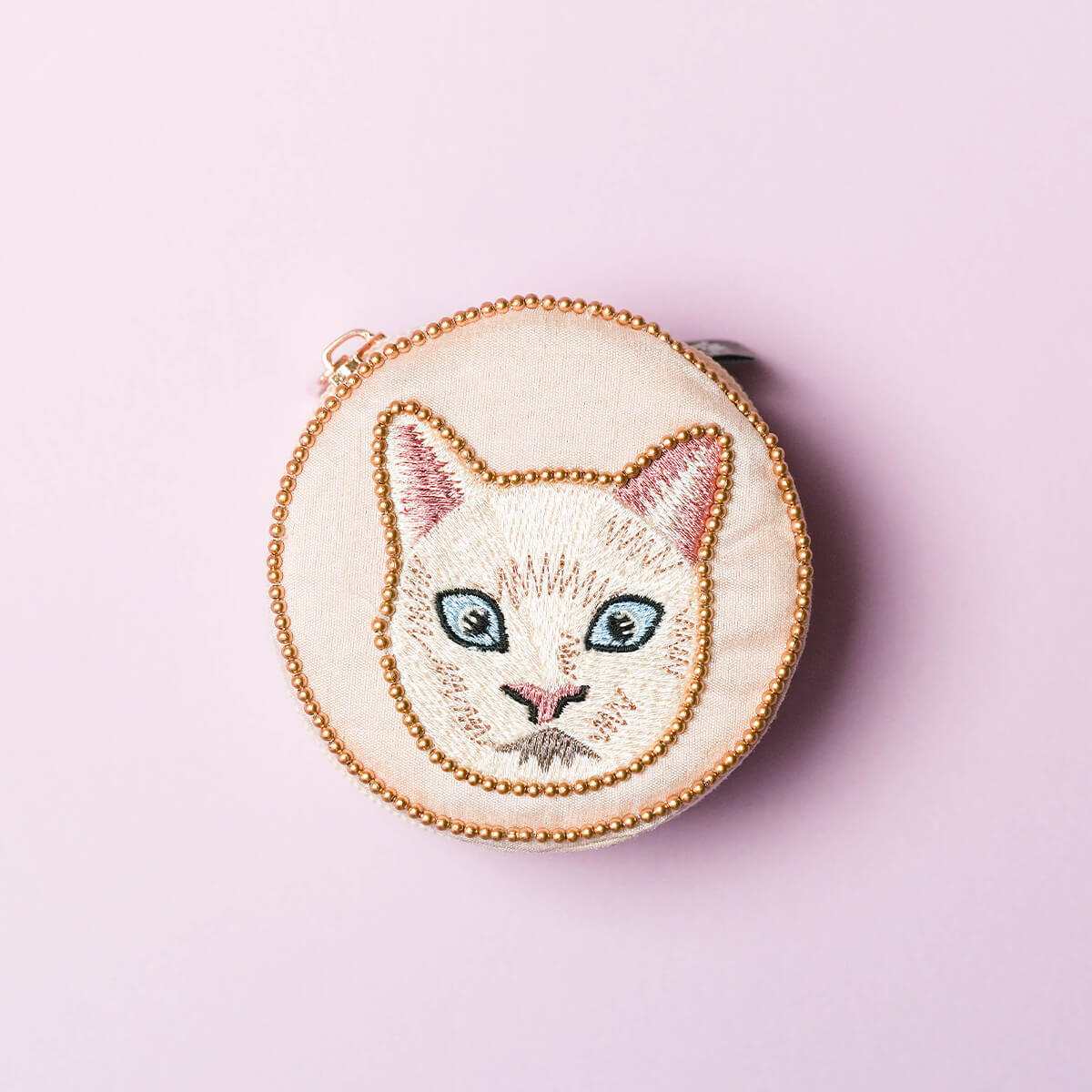 キャット刺繍 ラウンドケース