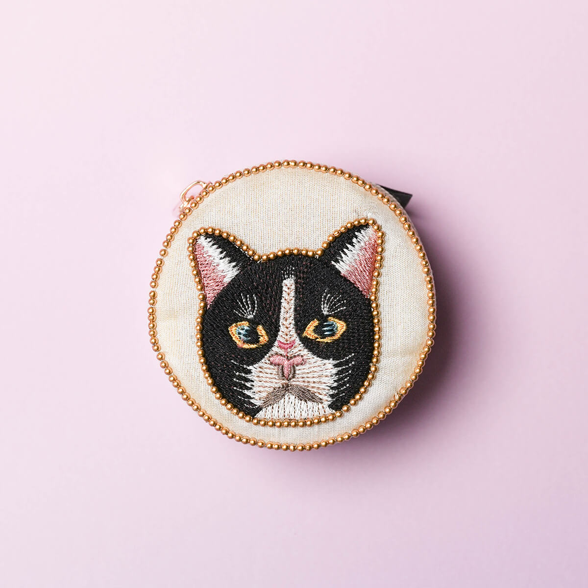 キャット刺繍 ラウンドケース