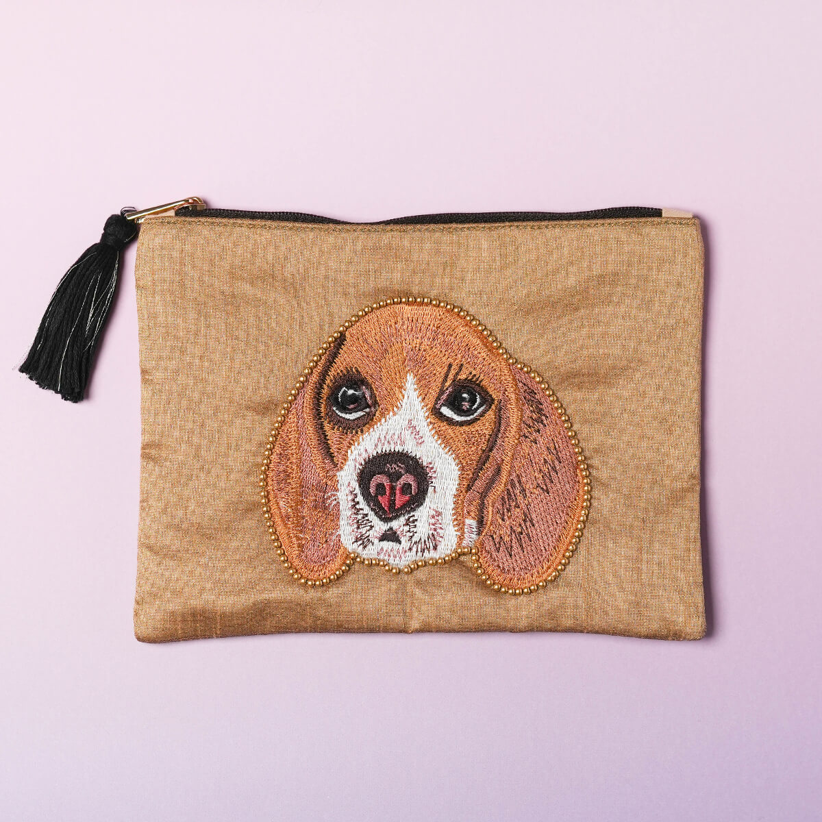 ドッグ刺繍 ポーチ