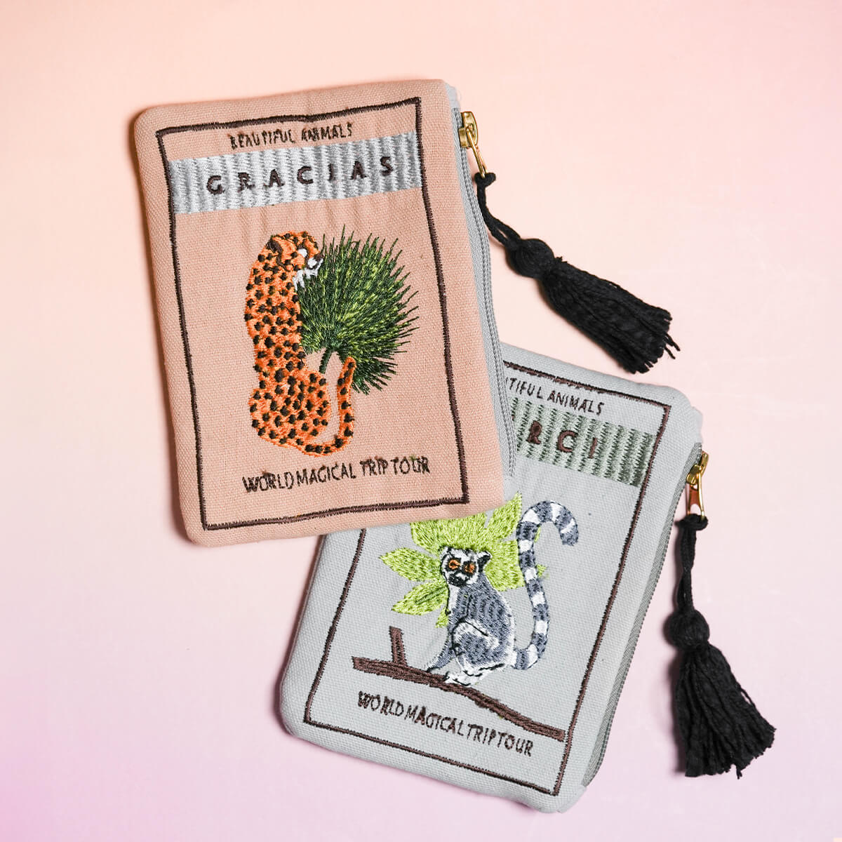 アニマル刺繍ポーチ