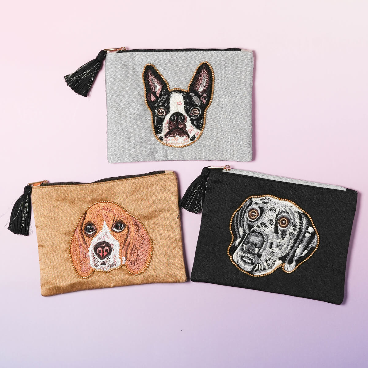 ドッグ刺繍 ポーチ