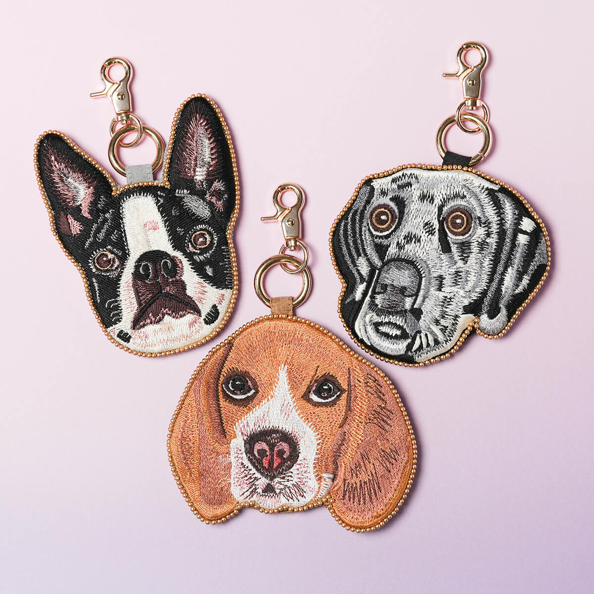 ドッグ刺繍 キーポーチ バッグチャーム