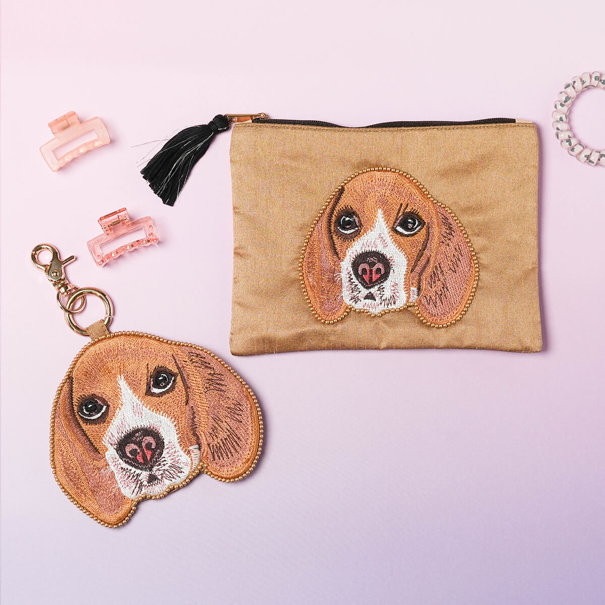 ドッグ刺繍 キーポーチ バッグチャーム