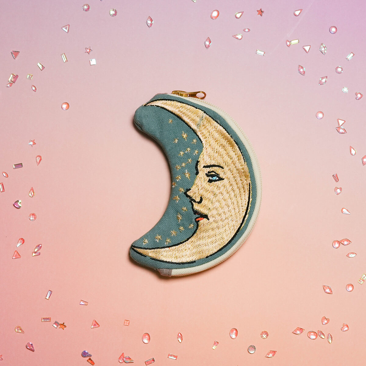 moon embroidery pouch
