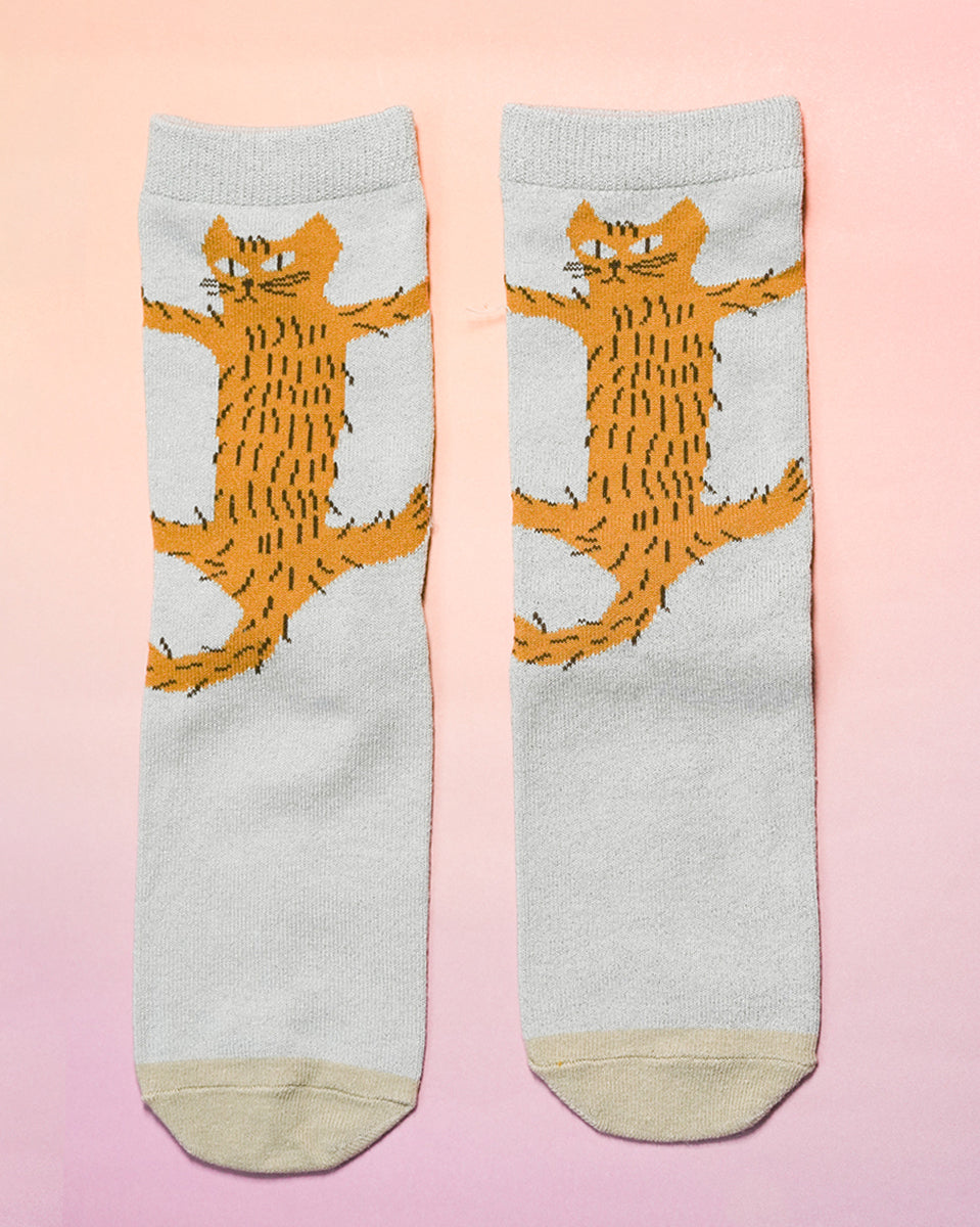 【50%OFF】くせ強／1Pソックス ライトグレー(つかまり猫) 訳あり