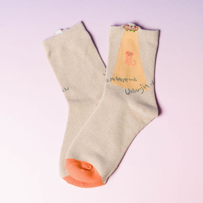 くせ強／1Pソックス ライトベージュ(宇宙船)