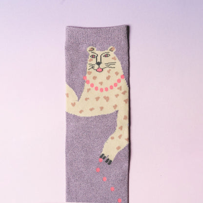 くせ強／1Pソックス ラベンダー(ガオヒョウ)