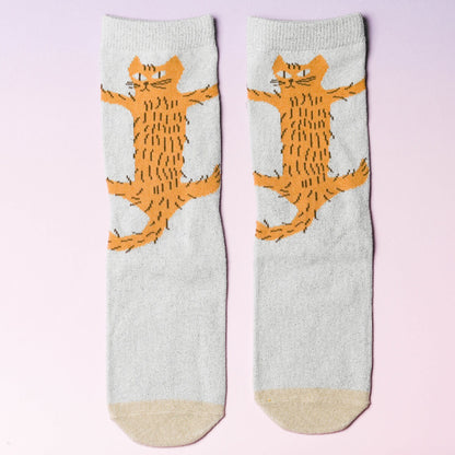 くせ強／1Pソックス ライトグレー(つかまり猫)